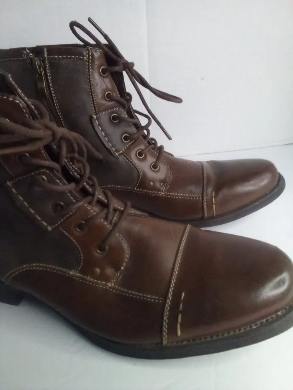 Steve Madden Boots Men 11.5 M Lace Up Zipper Leather Ankle